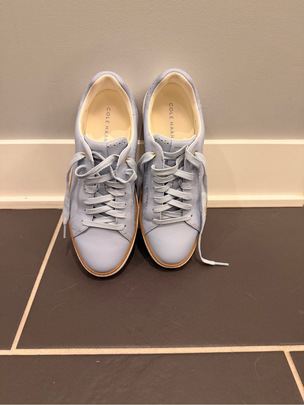 Cole Haan Pale Blue Leather Lace-Up Sneakers